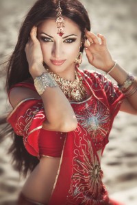 Beautiful indian woman in Sari. Arabian bellydancer